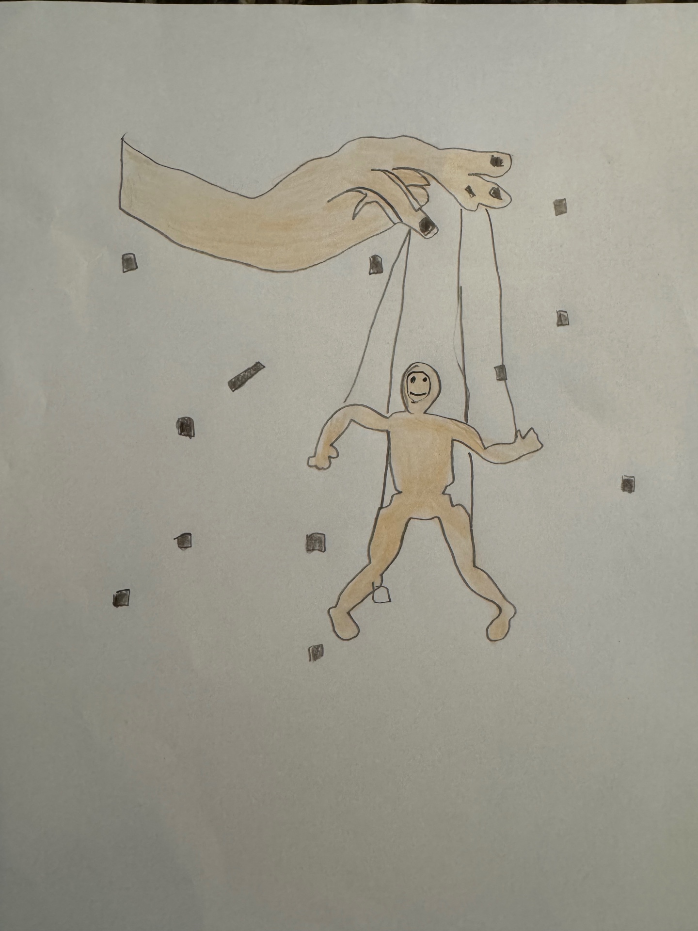 Student drawing: Theme of control and manipulation